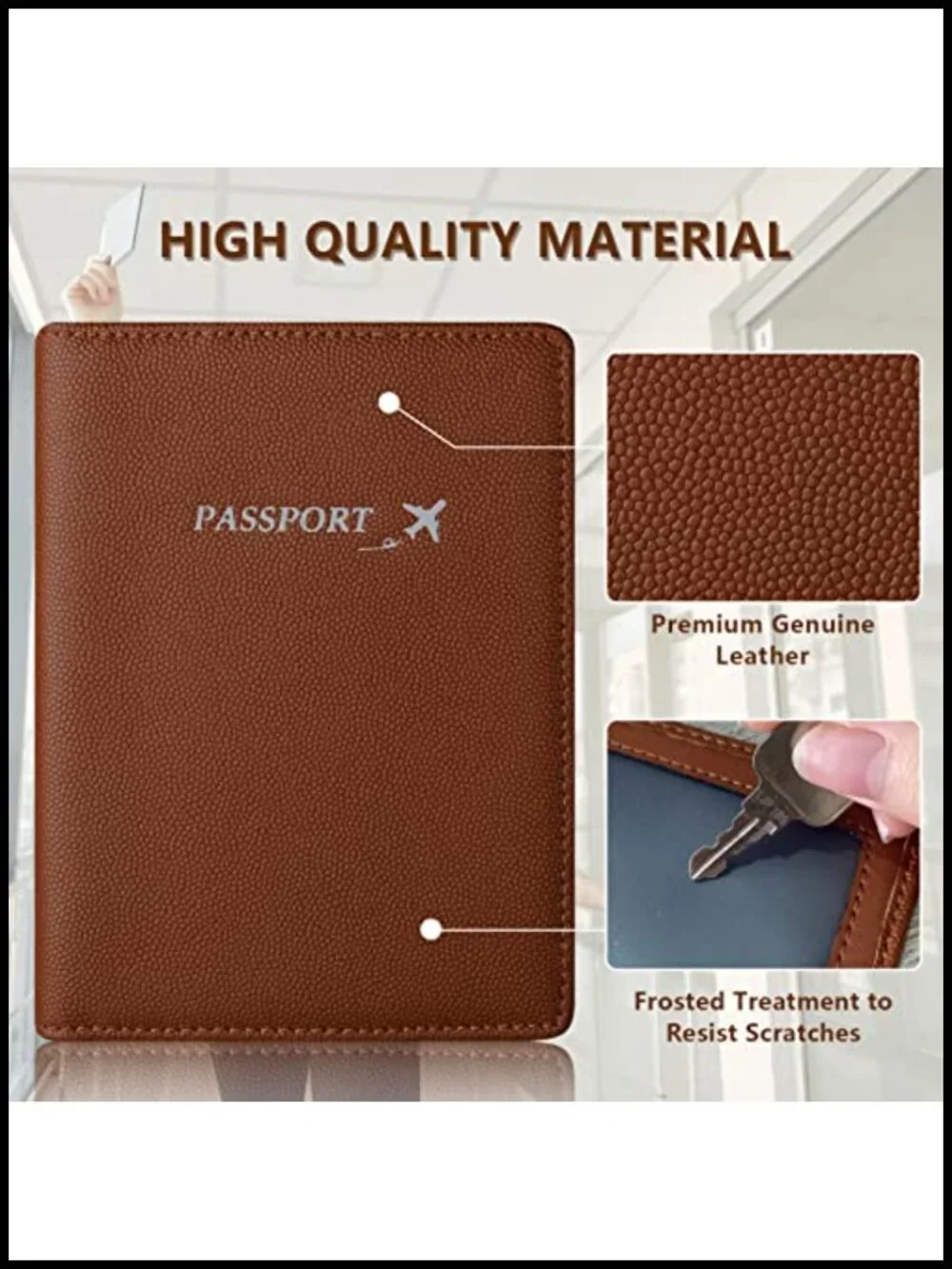 Genuine Leather Passport Holder for 2 with RFID Blocking and Vaccine Card Slot,